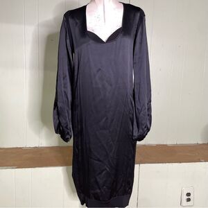 Liviana Conti Dress 46‎ XL 8 Black Silk and Wool Balloon Sleeve Italy